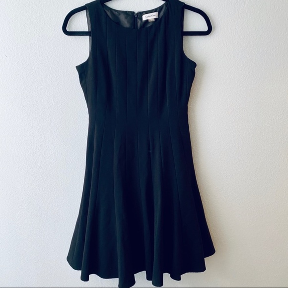 Calvin Klein Black Ribbed Fit & Flare Dress minimalist LBD 2P